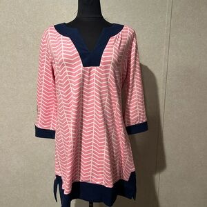 NWT Pink and Navy Chevron Tunic Top/ Cover UP XL